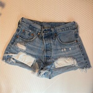 Levi's Light Blue Distressed Denim Cutoff Shorts with Patch Details